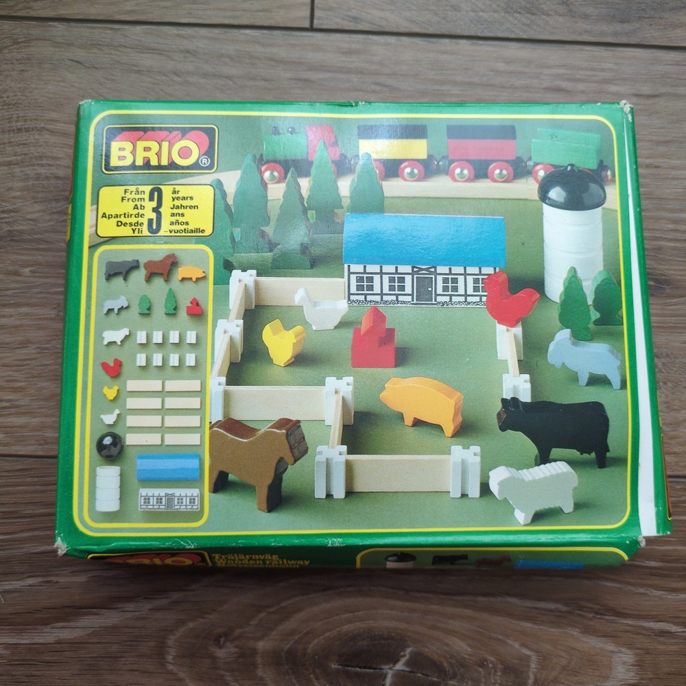 Vtg 90s BRIO Animal Farm Wood Toy Set 33575 Sweden New Box Complete
